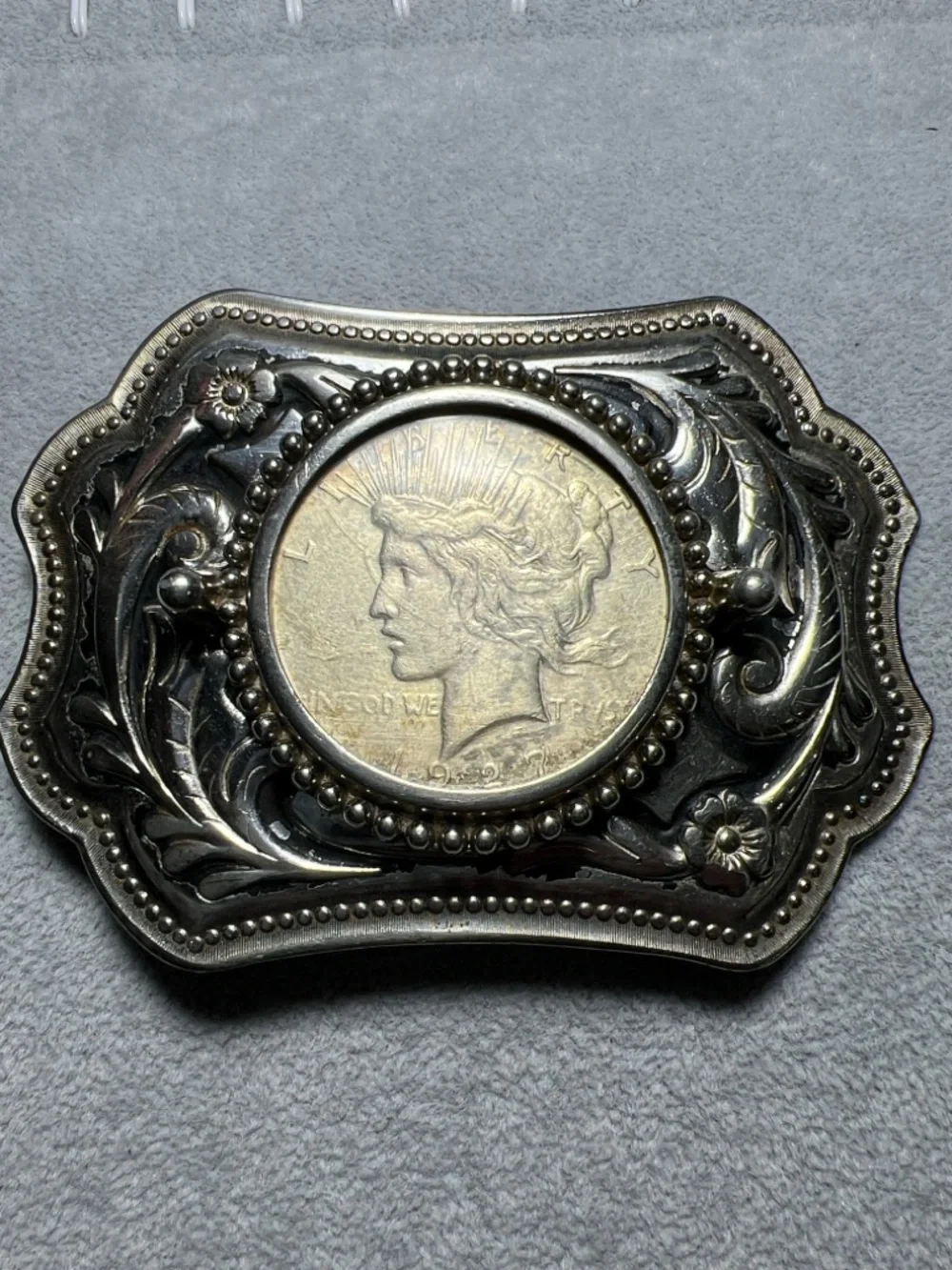 Vintage Western Silver Peace Dollar Belt Buckle